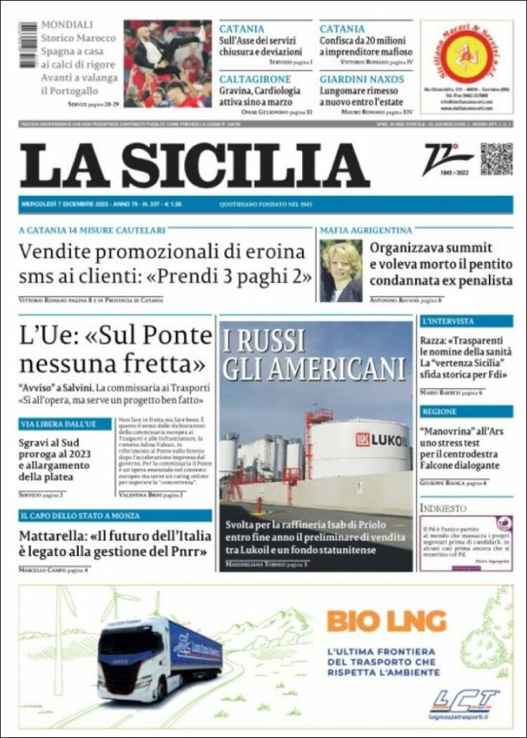 Portada de La Sicilia (Italia)