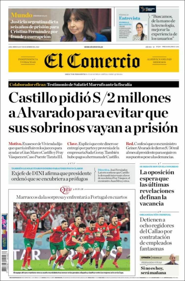 Portada de El Comercio (Perú)