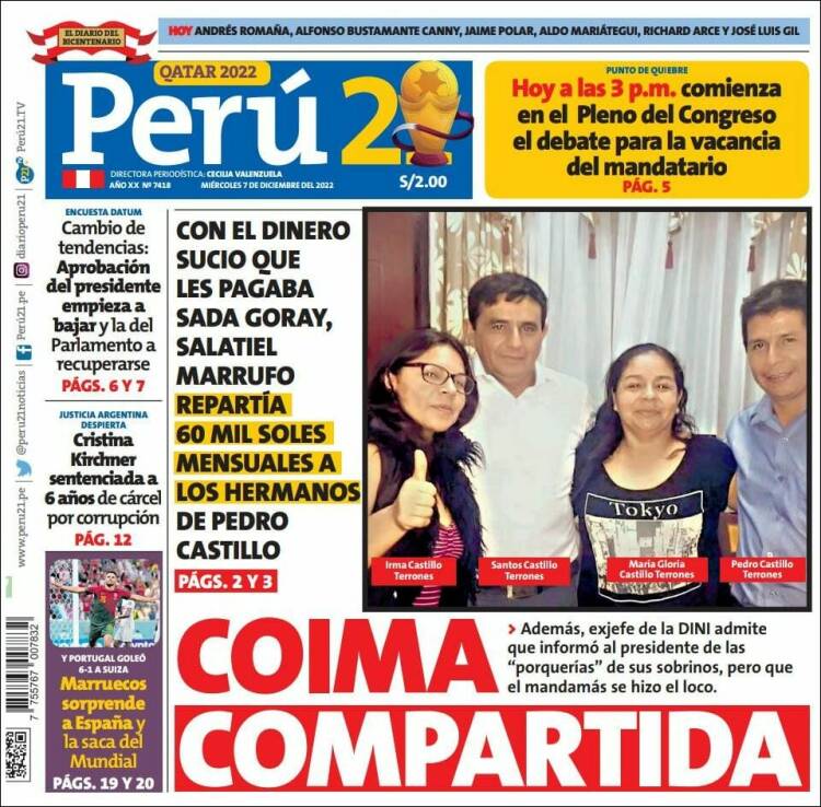 Portada de Perú 21 (Perú)