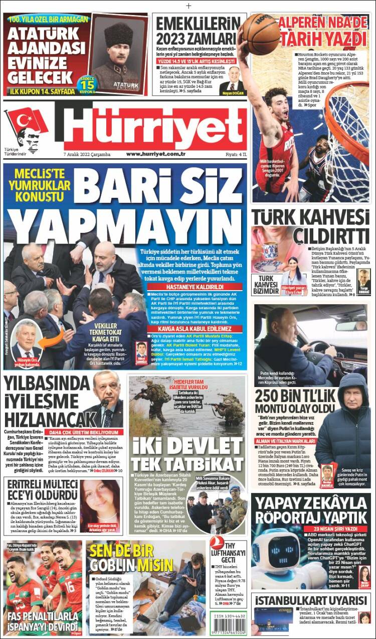 Portada de Hürriyet (Turqu&iacute;a)