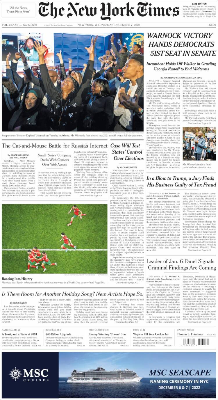 Portada de New York Times (États-Unis)