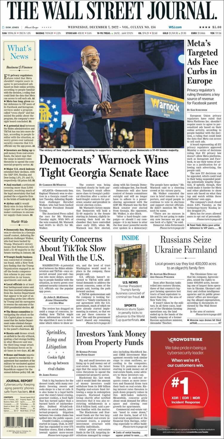 Portada de Wall Street Journal (États-Unis)