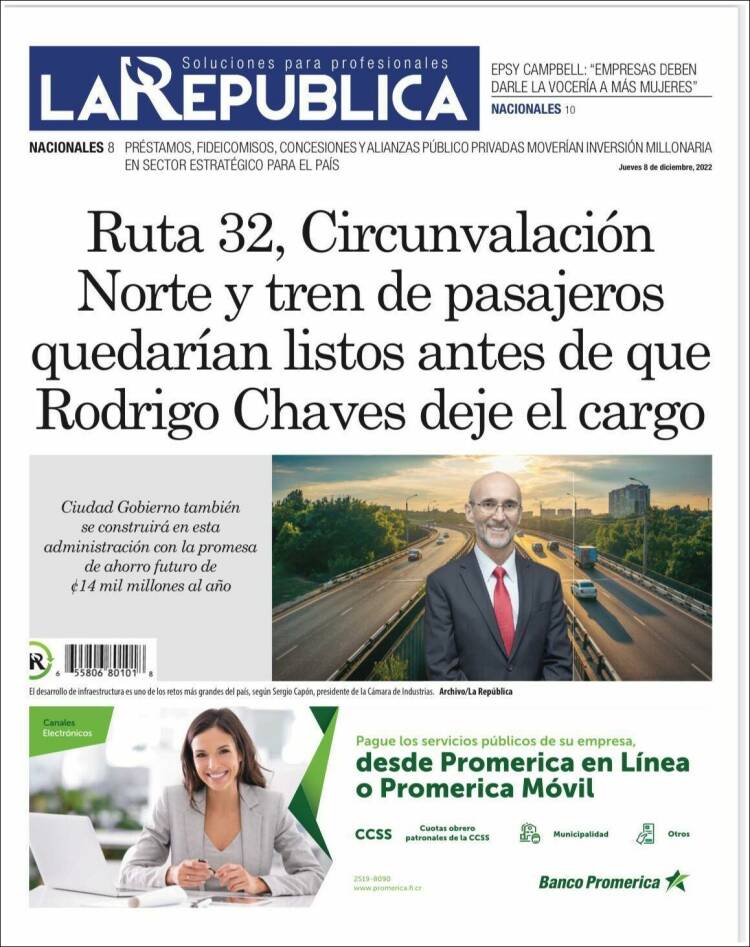 Portada de La República (Costa Rica)