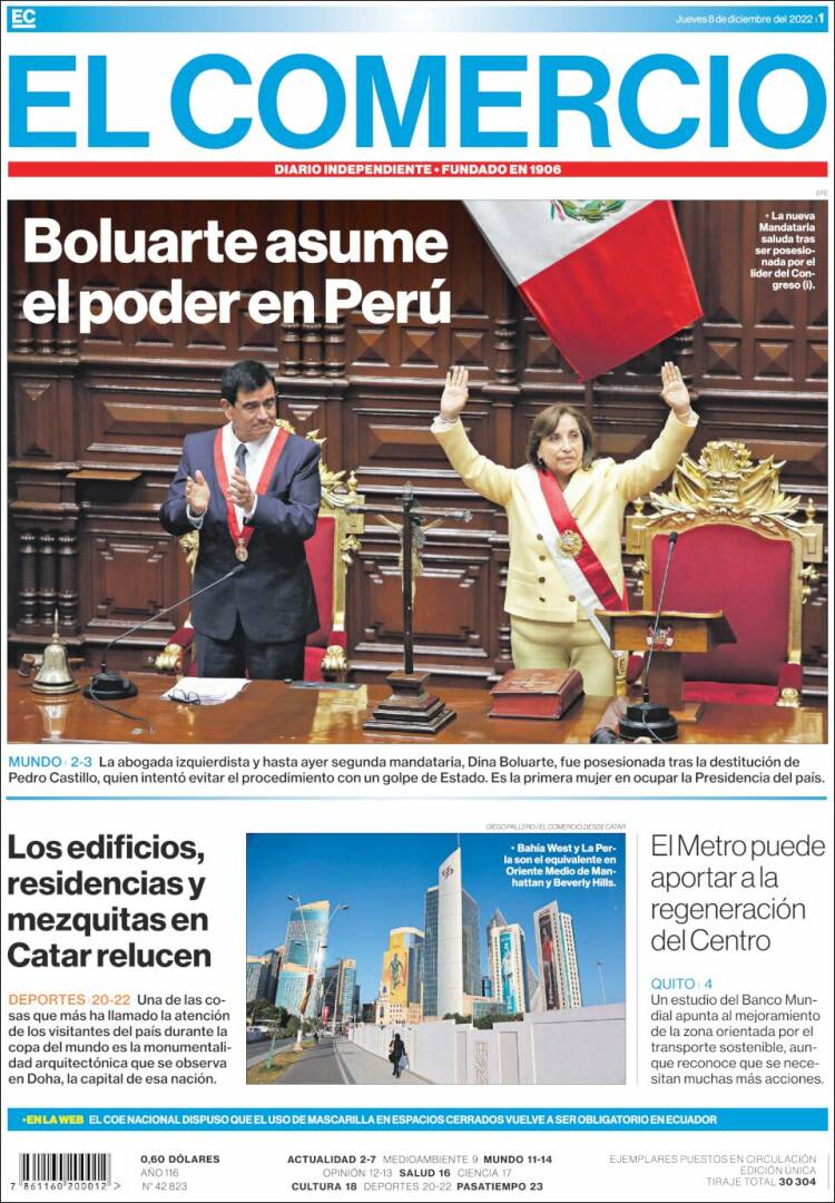 Portada de El Comercio (Ecuador)