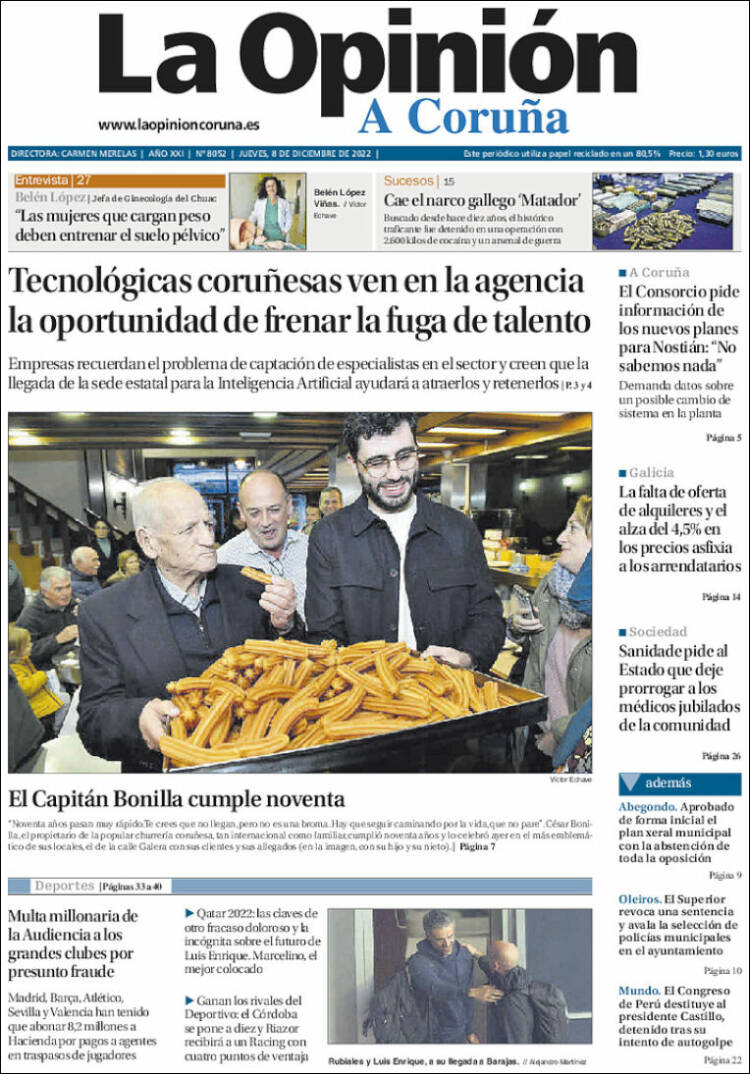 Portada de La Opinión de A Coruña (España)