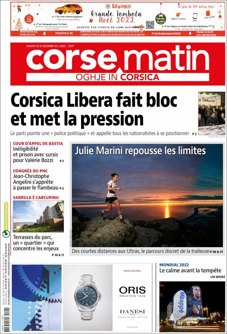 Portada de Corse-Matin (Francia)
