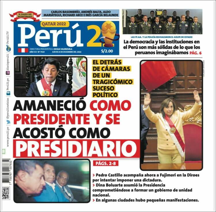 Portada de Perú 21 (Perú)