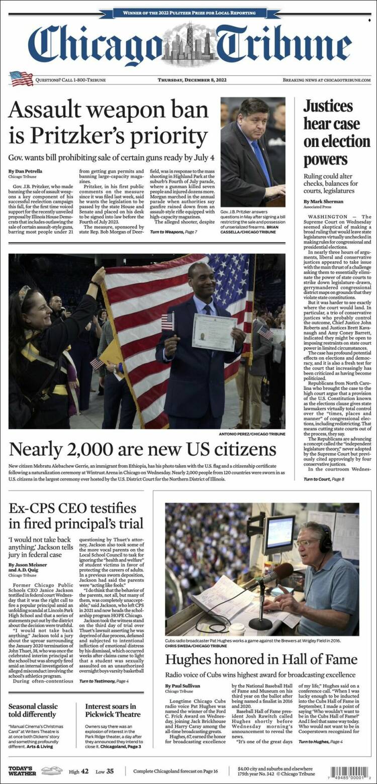 Portada de Chicago Tribune (USA)