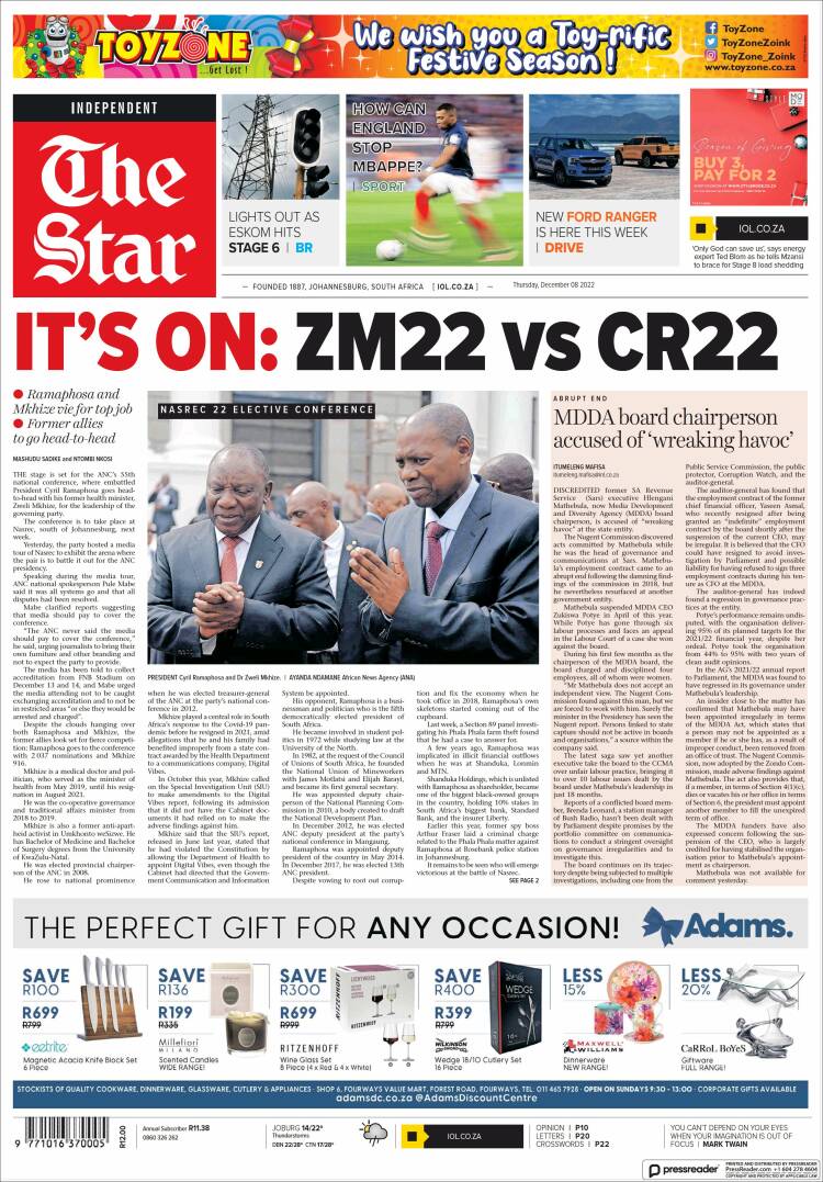 Portada de The Star (Sud&aacute;frica)