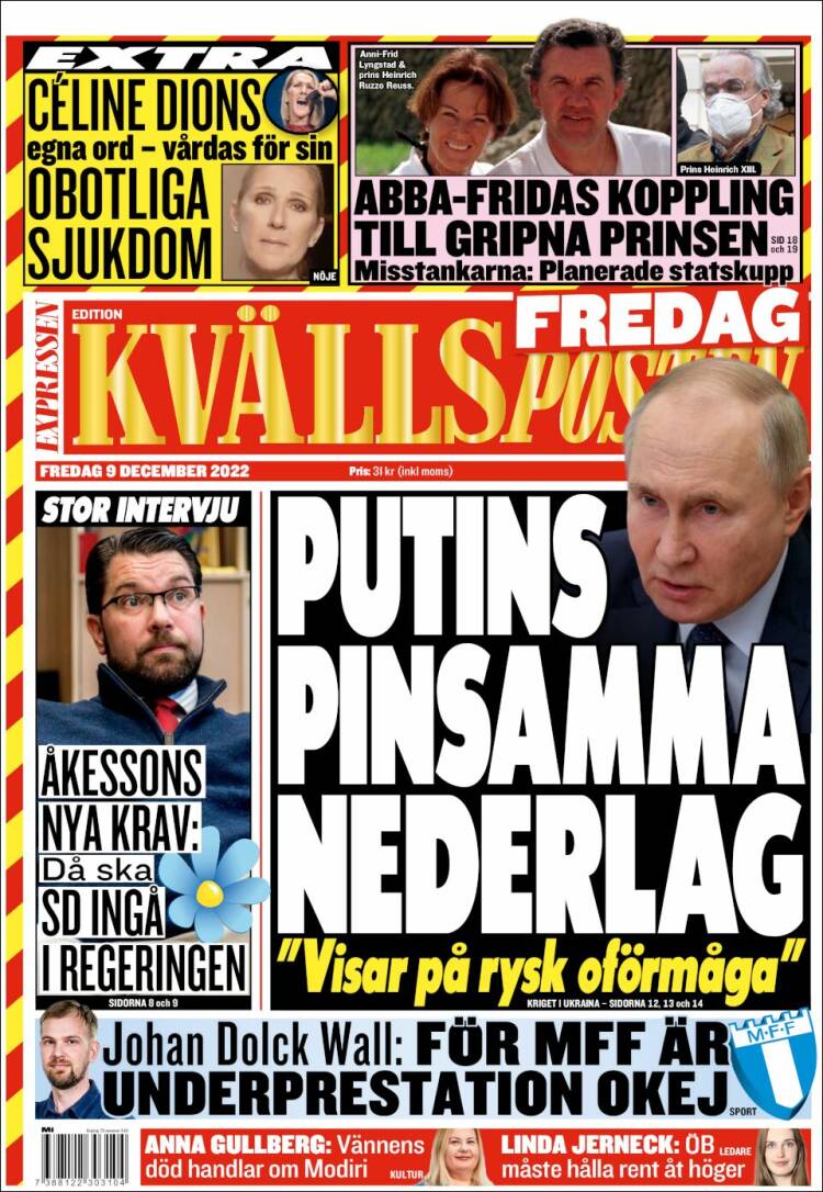 Portada de Kvällsposten (Suède)