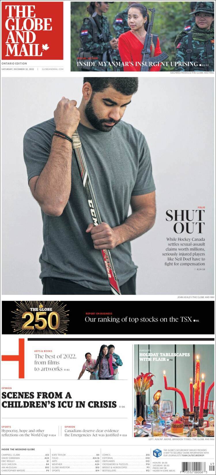 Portada de The Globe and Mail (Canada)