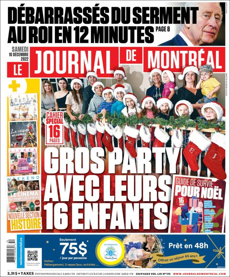 Portada de Le Journal de Montréal (Canada)