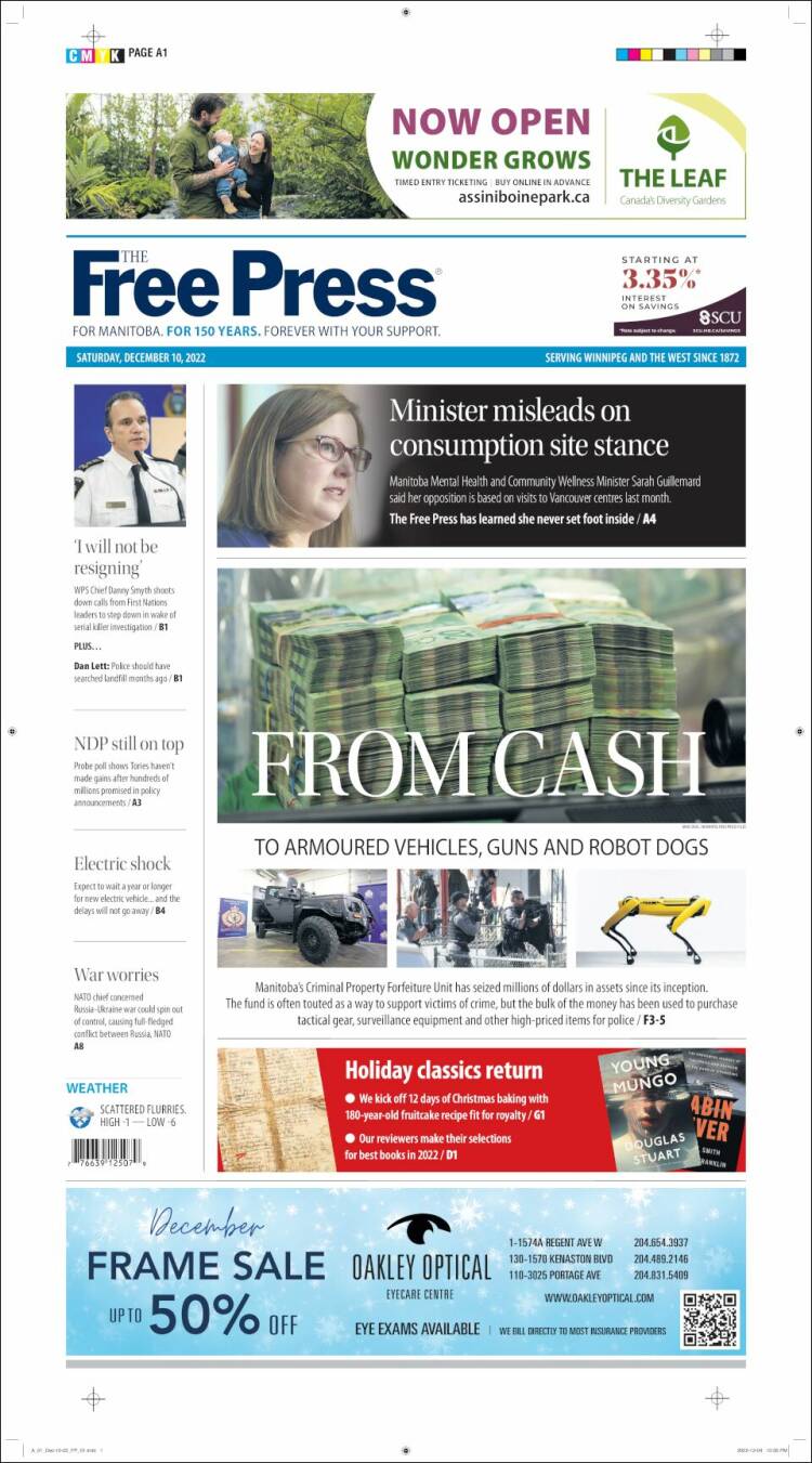 Portada de Winnipeg Free Press (Canada)