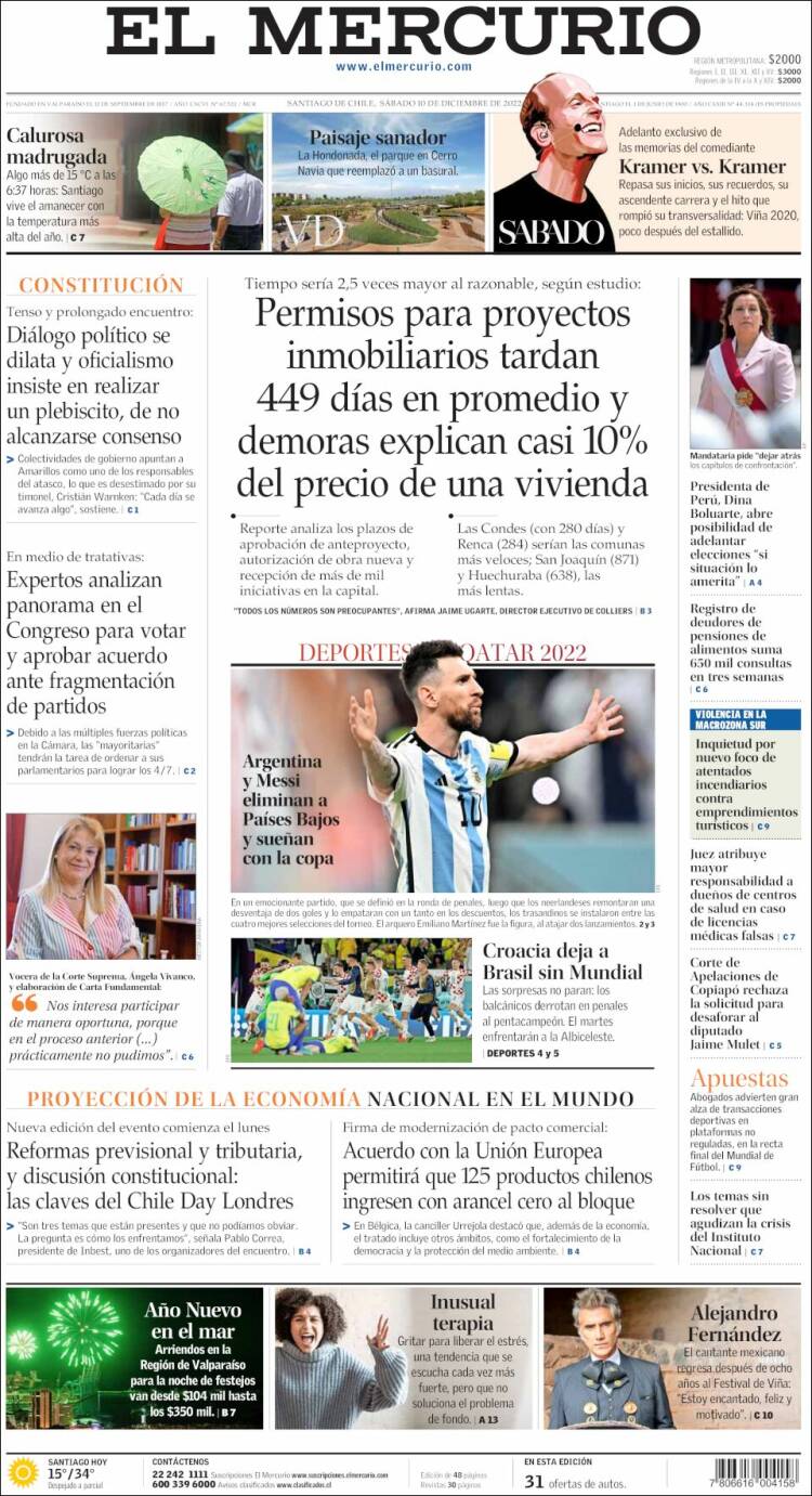 Portada de El Mercurio (Chile)