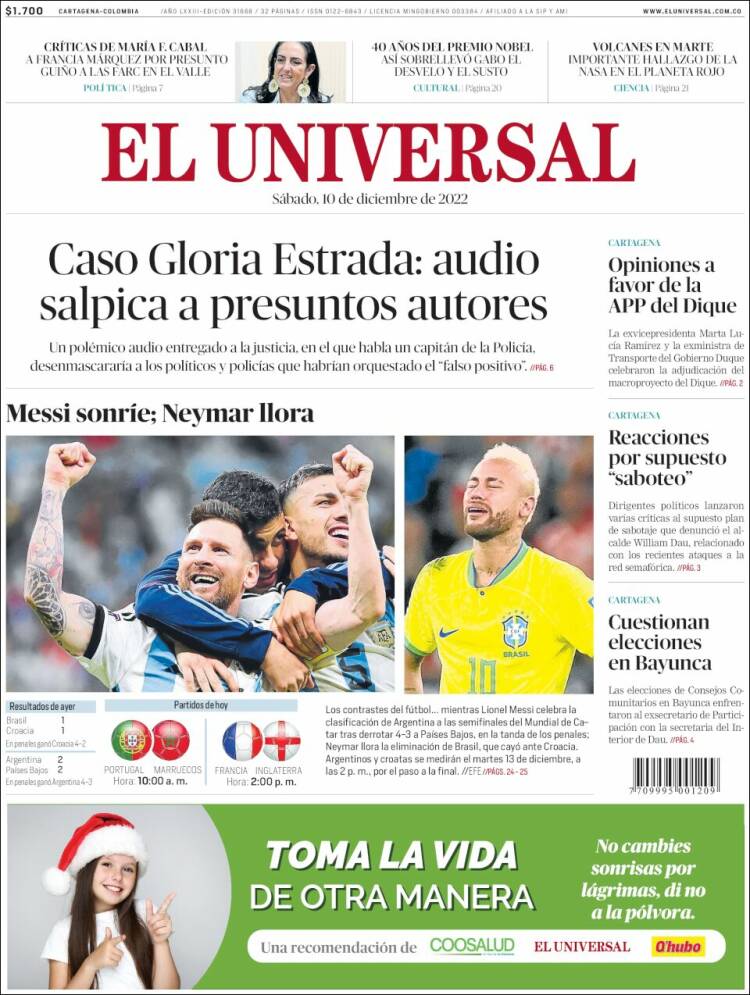 Portada de El Universal (Colombia)