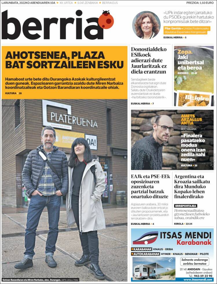 Portada de Berria (Espa&ntilde;a)