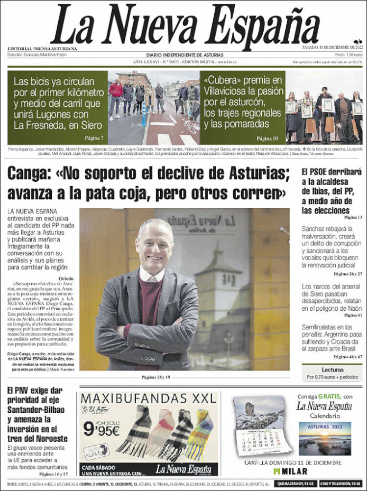 Portada de La Nueva España (Espa&ntilde;a)