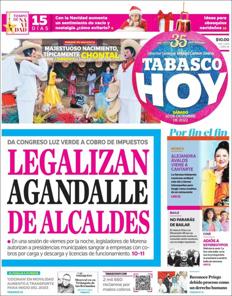 Portada de Tabasco Hoy (México)