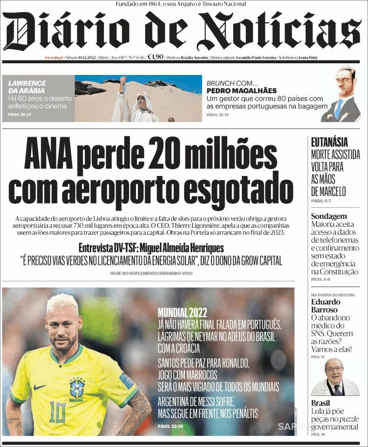 Portada de Diário de Noticias (Portugal)