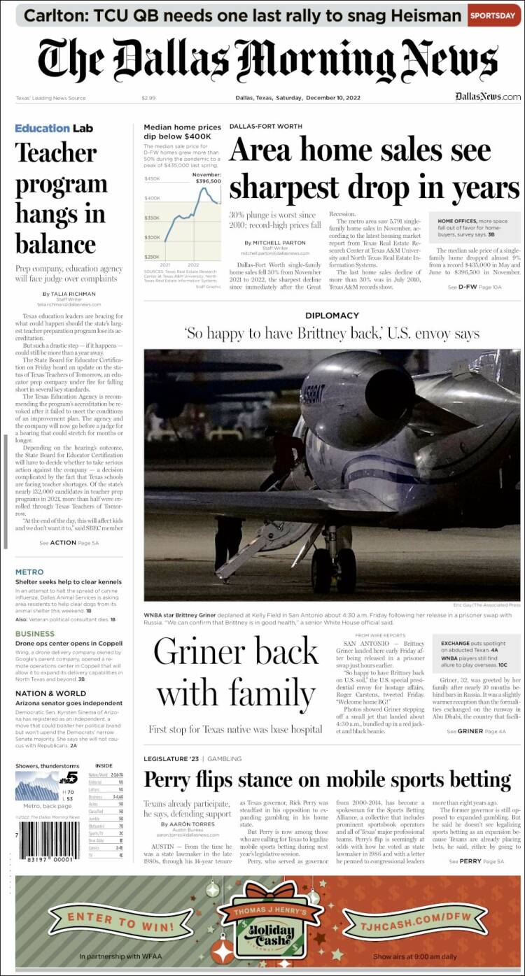 Portada de Dallas Morning News (USA)