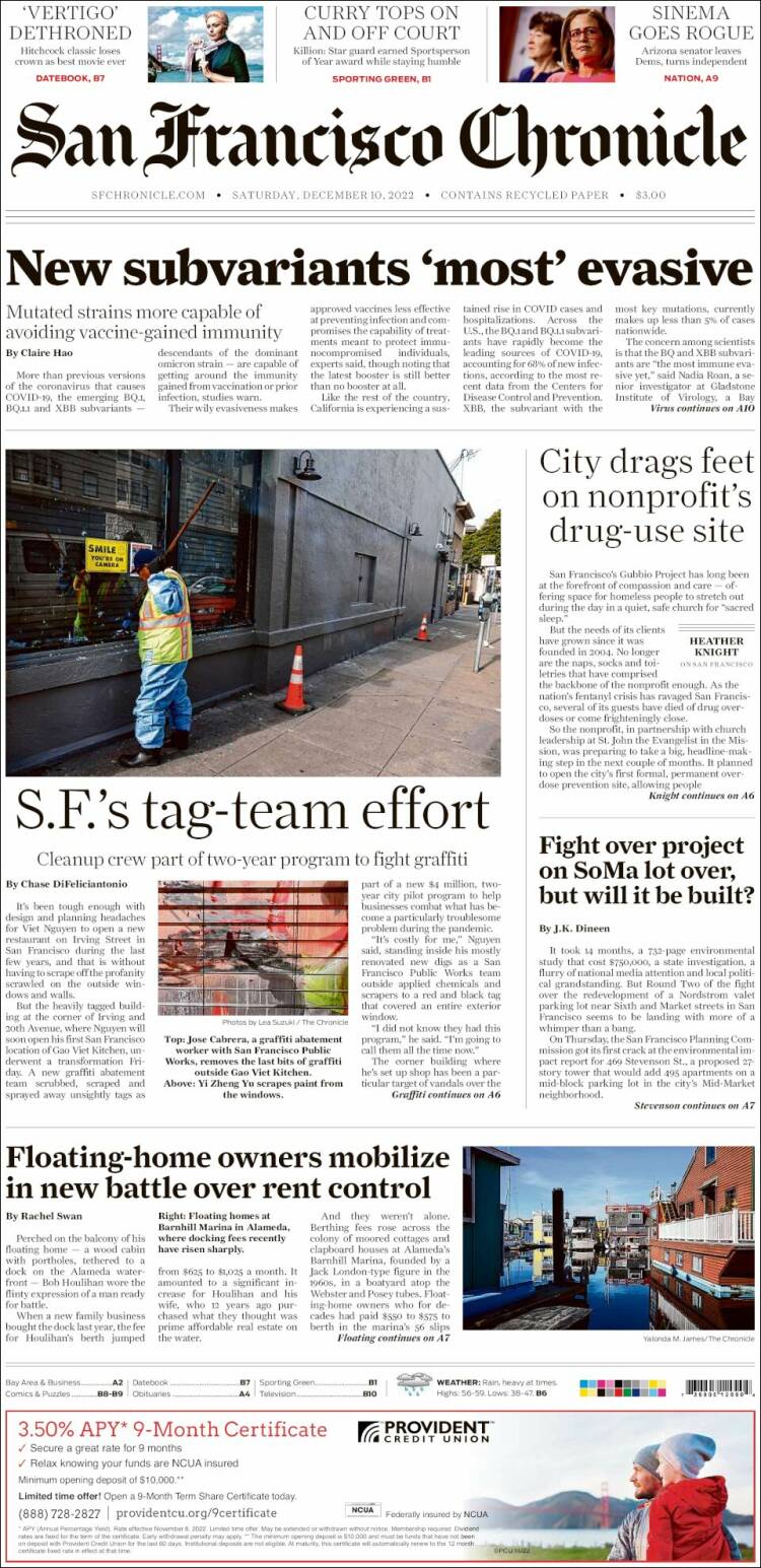 Portada de San Francisco Chronicle (USA)