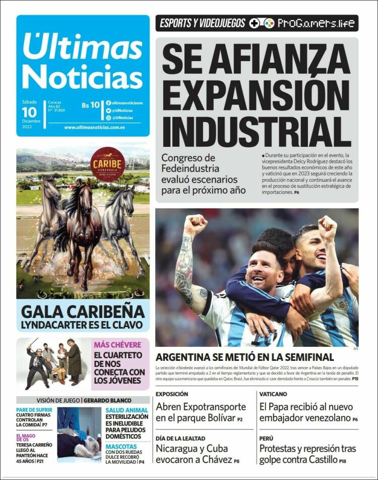 Portada de Últimas Noticias (Venezuela)