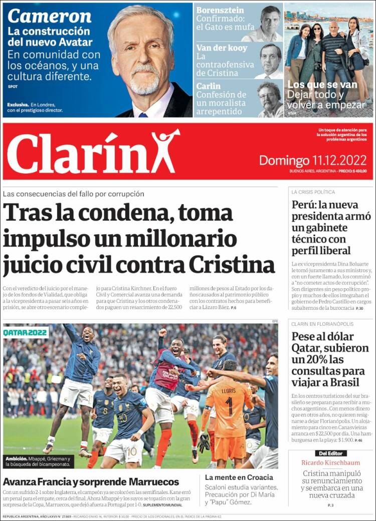 Portada de Clarín (Argentina)
