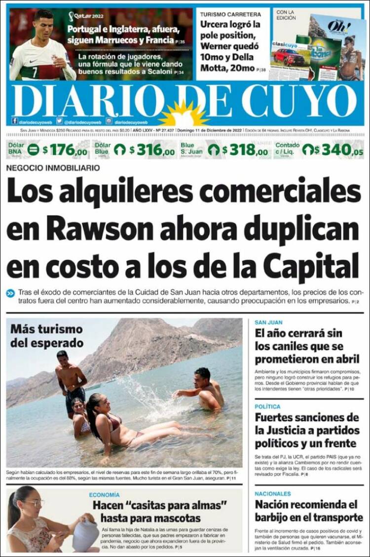 Portada de Diario de Cuyo (Argentina)