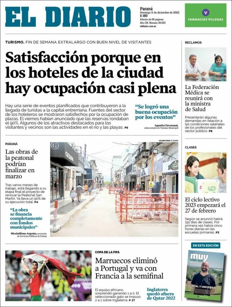 Portada de El Diario de Paraná (Argentina)