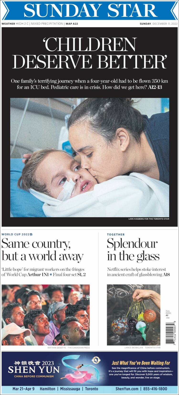 Portada de The Toronto Star (Canada)