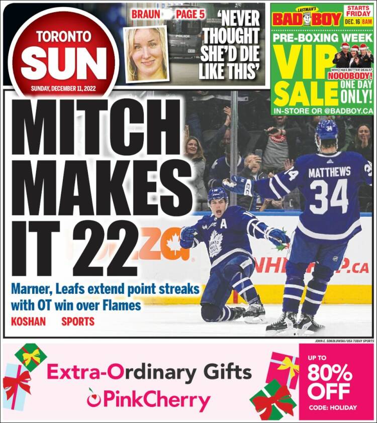 Portada de The Toronto Sun (Canada)