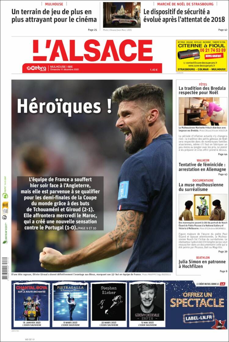Portada de Journal L'Alsace (Francia)