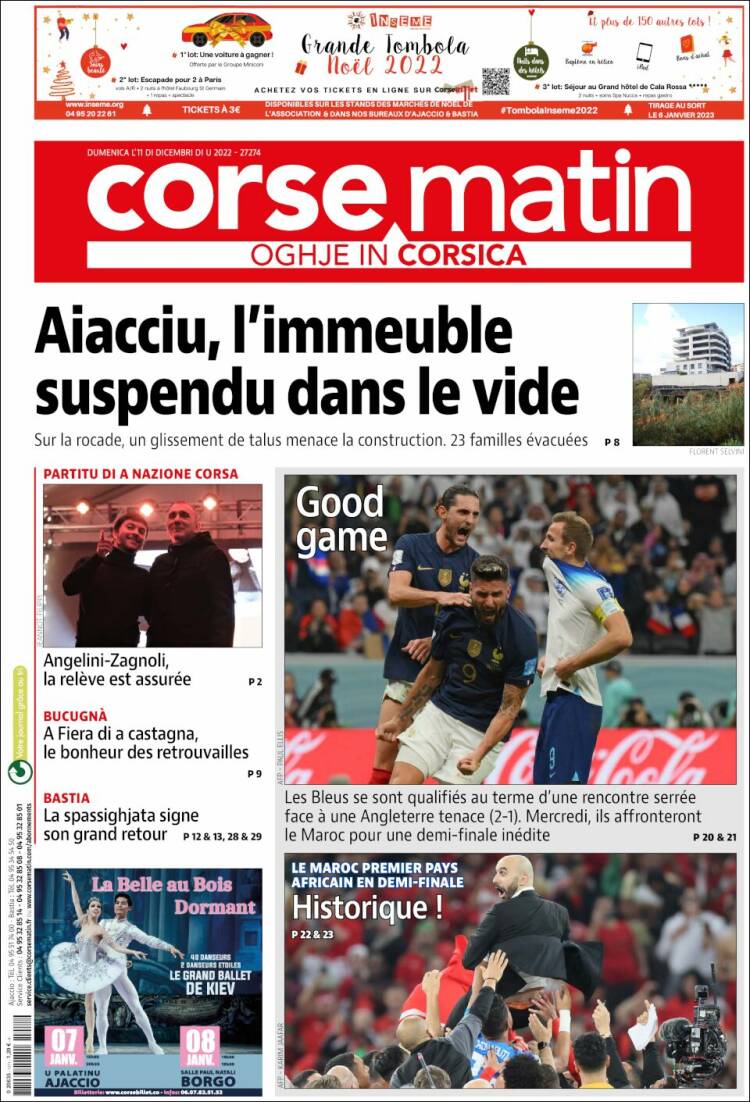 Portada de Corse-Matin (Francia)