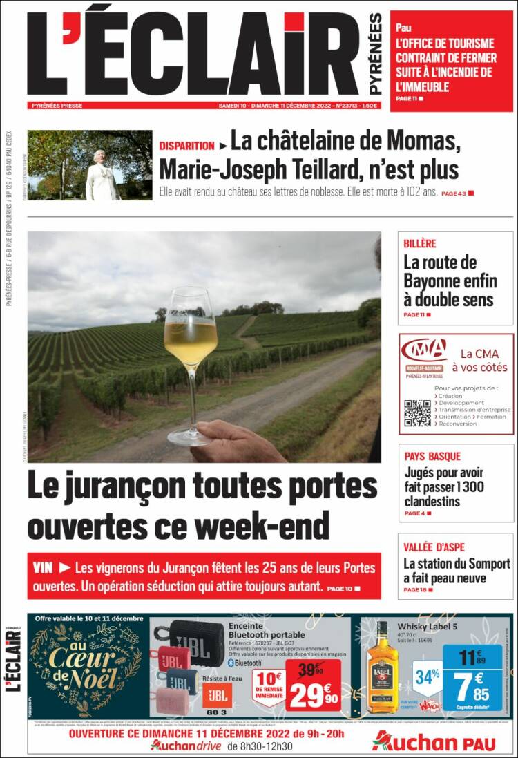 Portada de L'Eclair des Pyrénées (Francia)