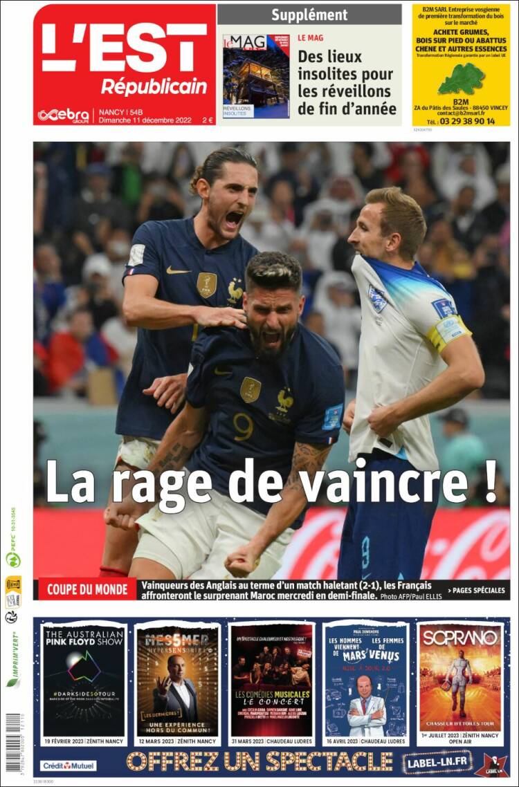 Portada de L'Est Republicain (Francia)