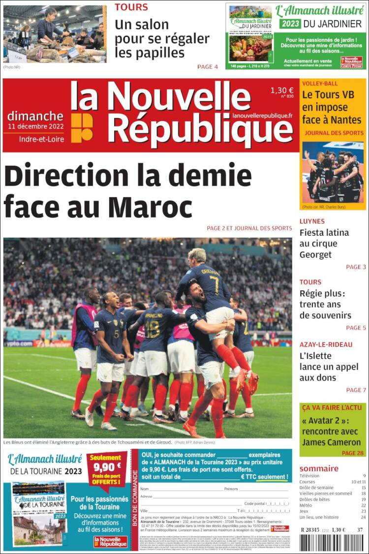 Portada de La Nouvelle Republique (Francia)