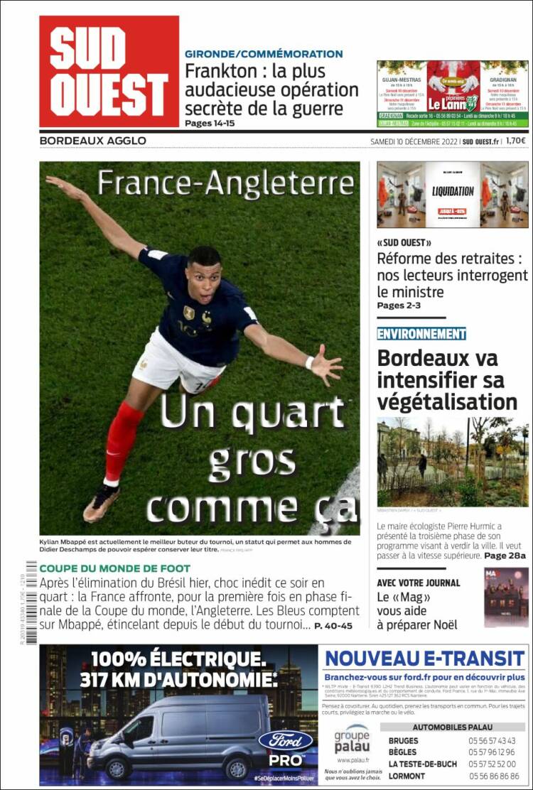 Portada de Sud Ouest (Francia)