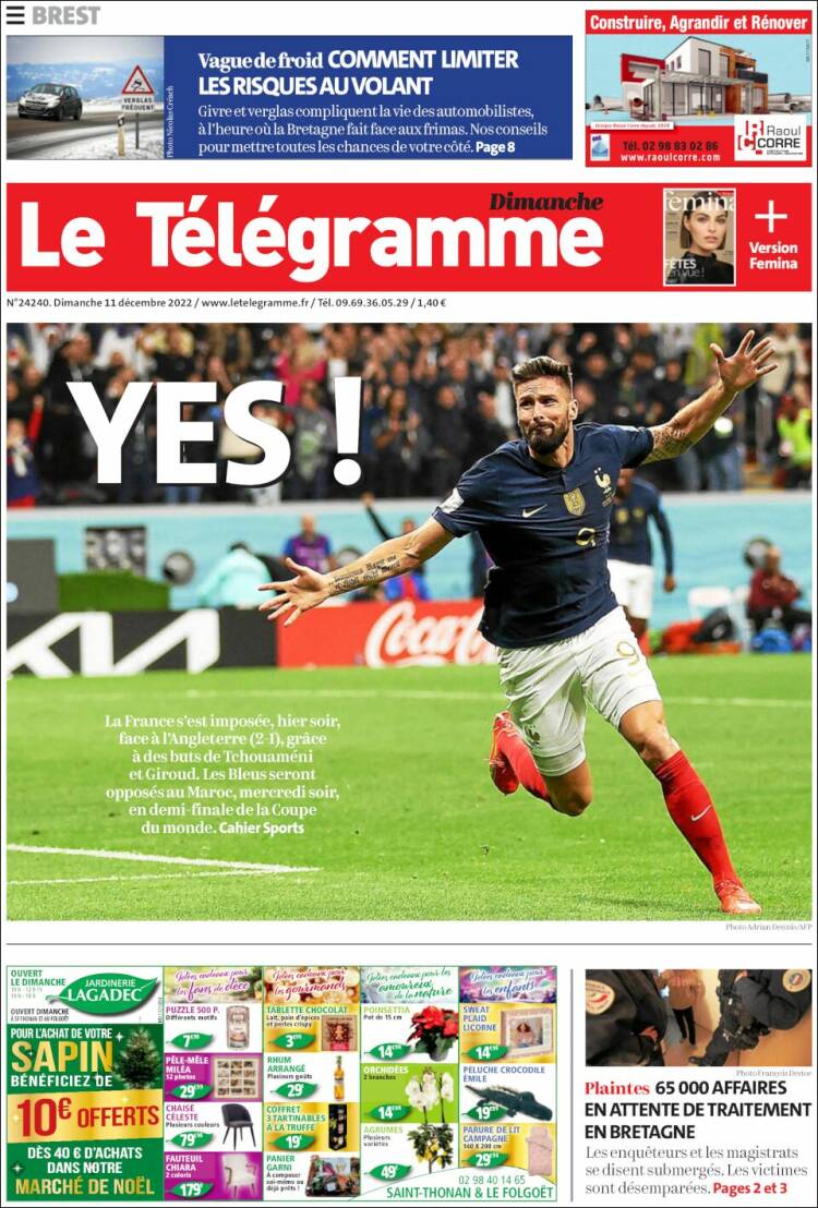 Portada de Télégramme (Francia)