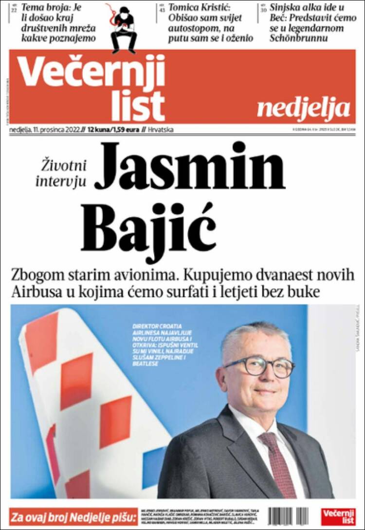 Portada de Večernji (Croacia)