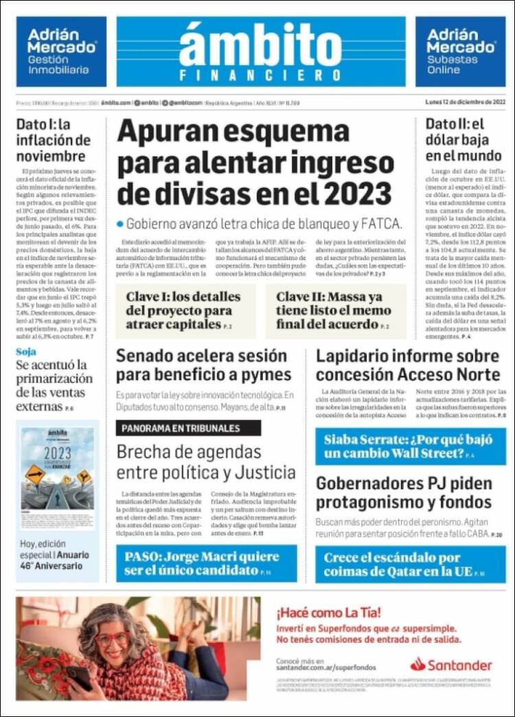 Portada de Diario Ambito Financiero (Argentina)