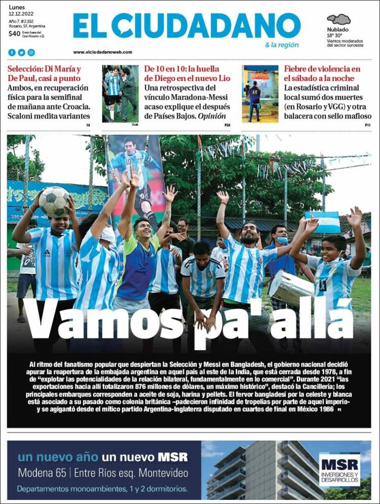 Portada de Diario El Ciudadano (Argentina)