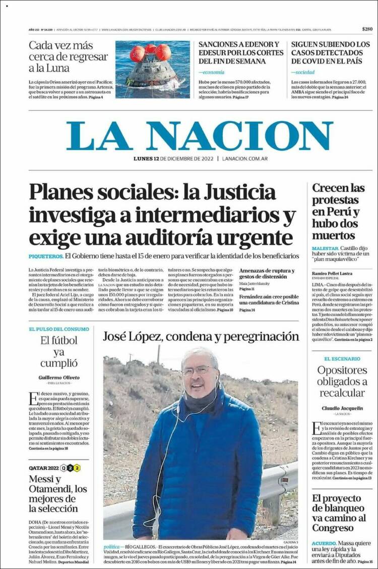 Portada de La Nación (Argentina)