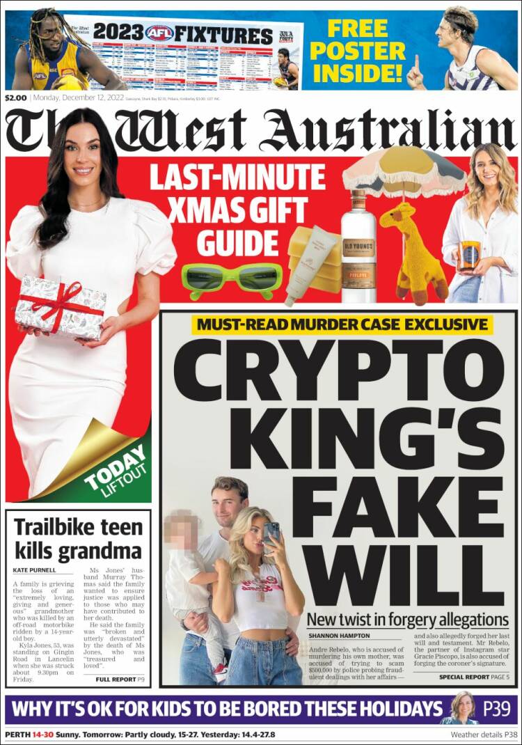 Portada de The West Australian (Australie)