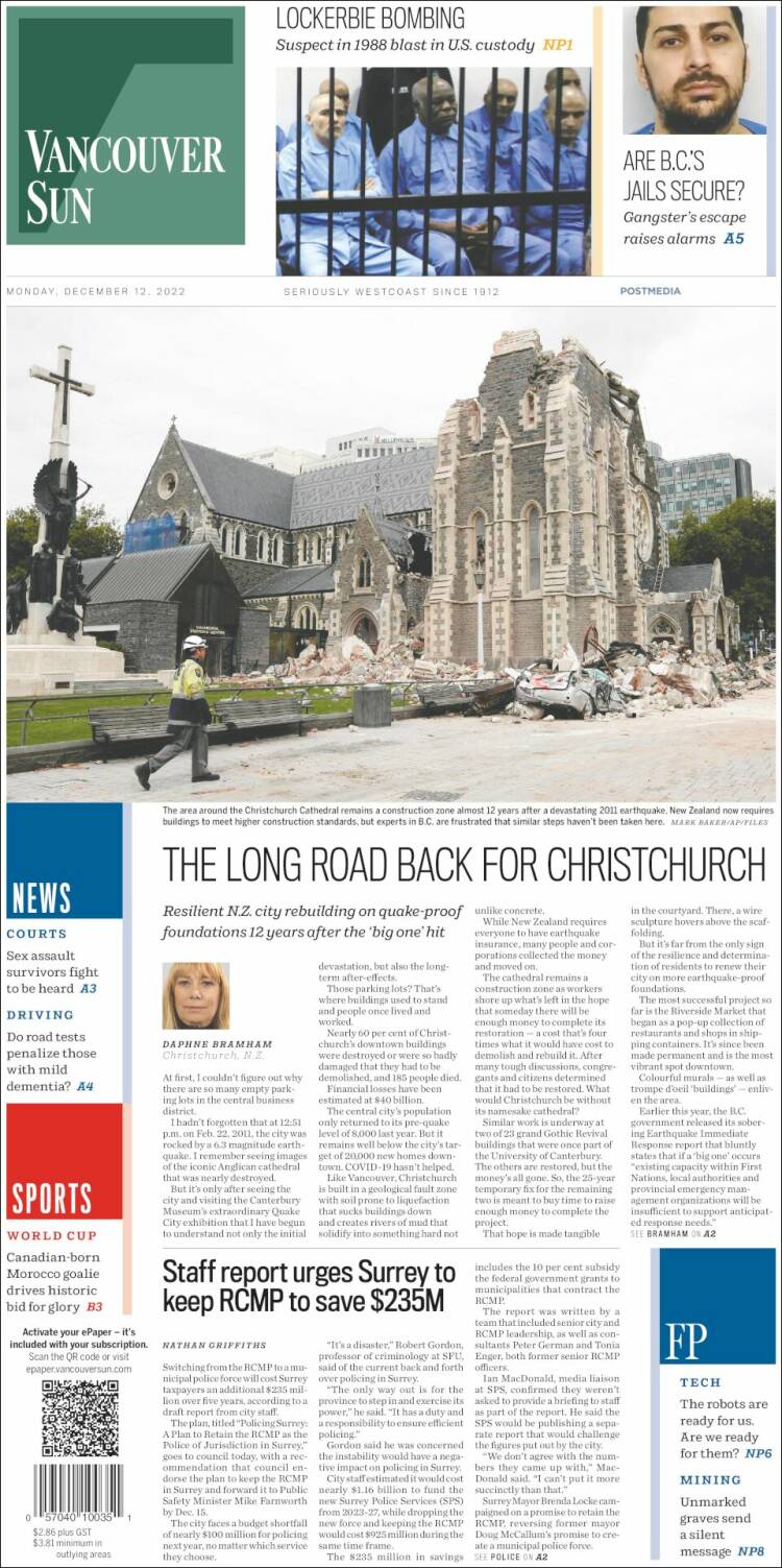 Portada de The Vancouver Sun (Canada)