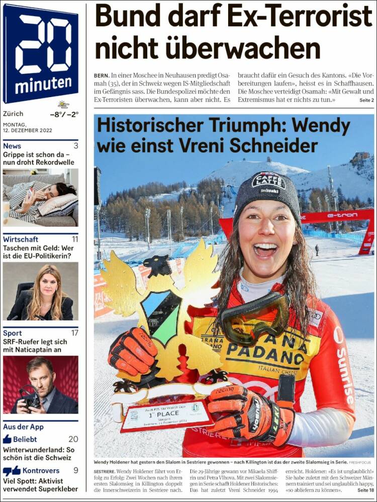 Portada de 20Minuten - Zürich (Suiza)