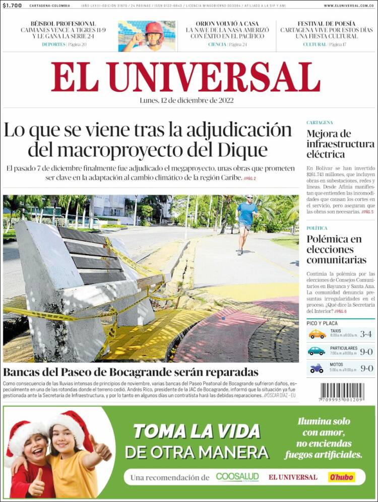 Portada de El Universal (Colombia)