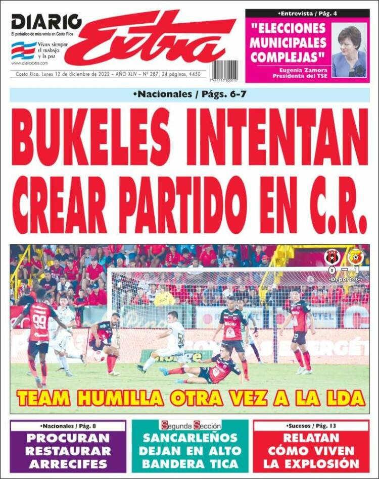 Portada de Diario Extra (Costa Rica)