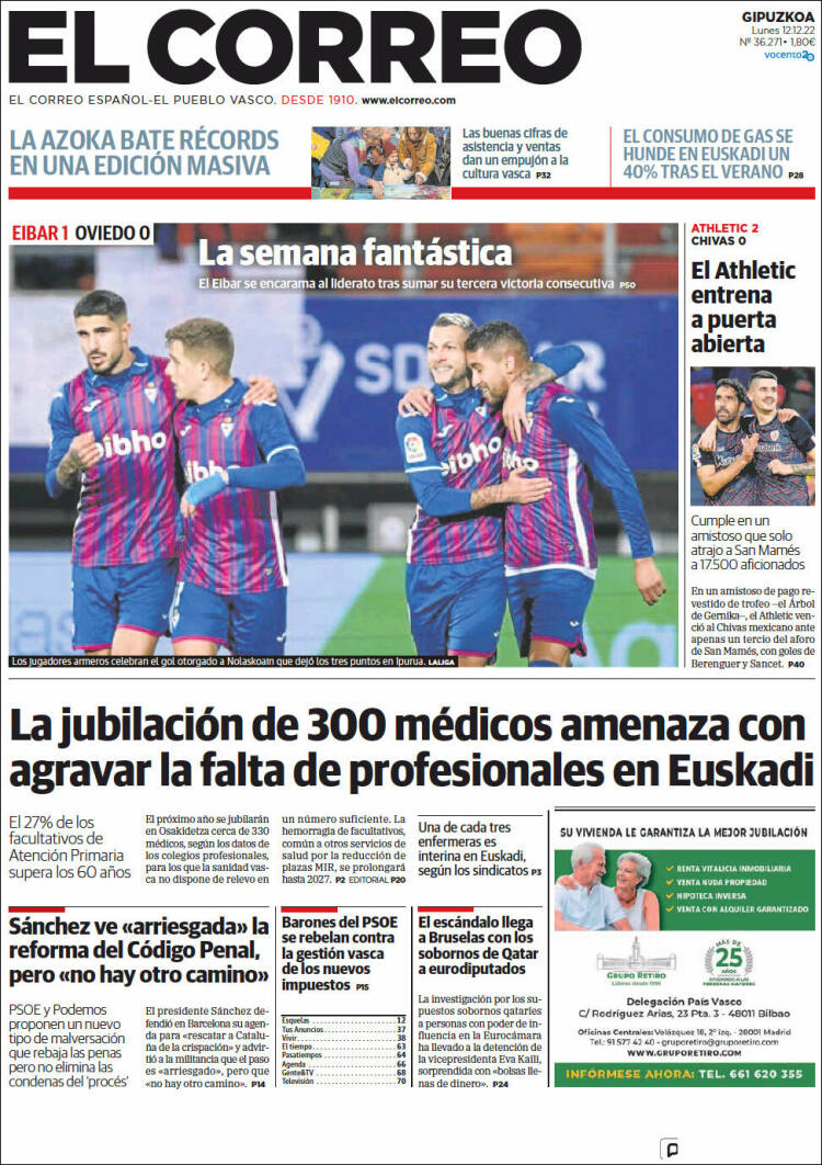 Portada de El Correo - Guipuzcoa (Espa&ntilde;a)