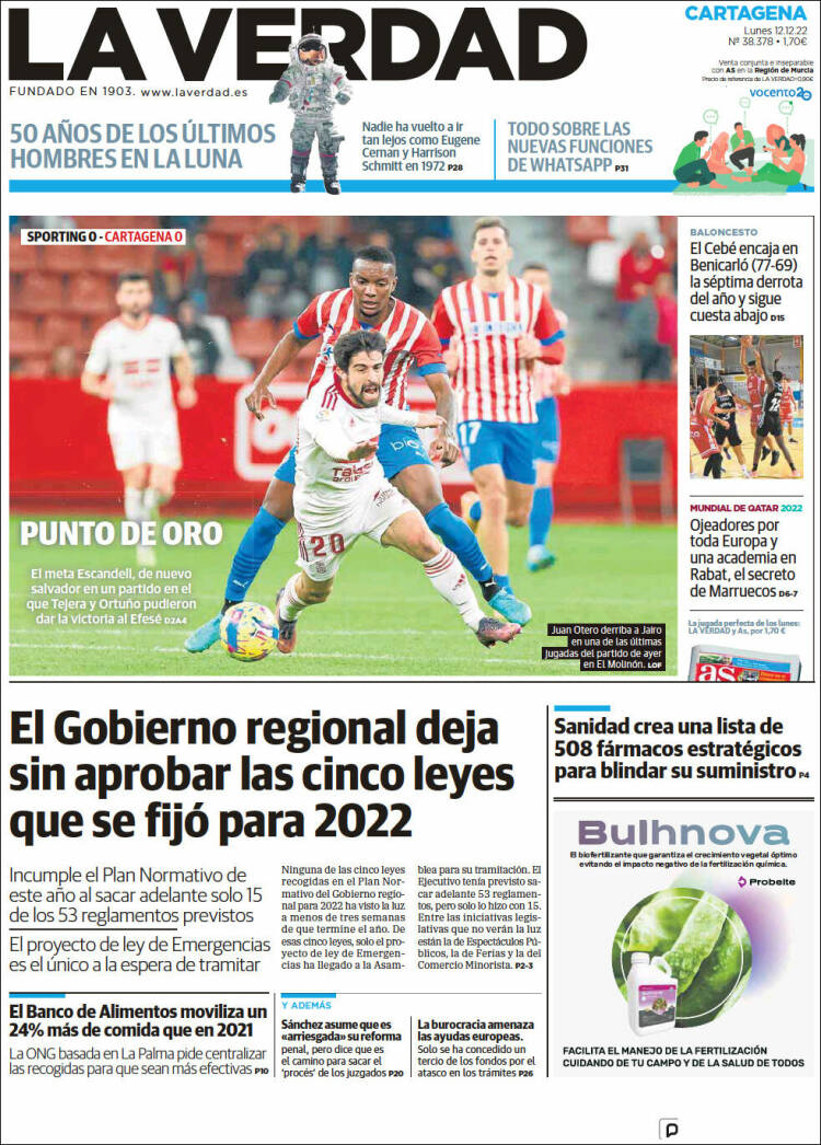 Portada de La Verdad de Cartagena (Espa&ntilde;a)