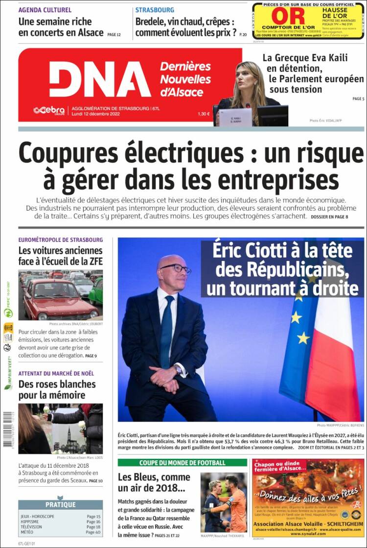 Portada de Les Dernières Nouvelles d'Alsace (France)